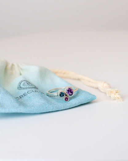 Anillo RAMITO DE FLORES | amatista, topacio azul y rodolita