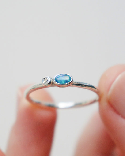 Anillos DÚO MINI | Ópalo oval y Diamante natural