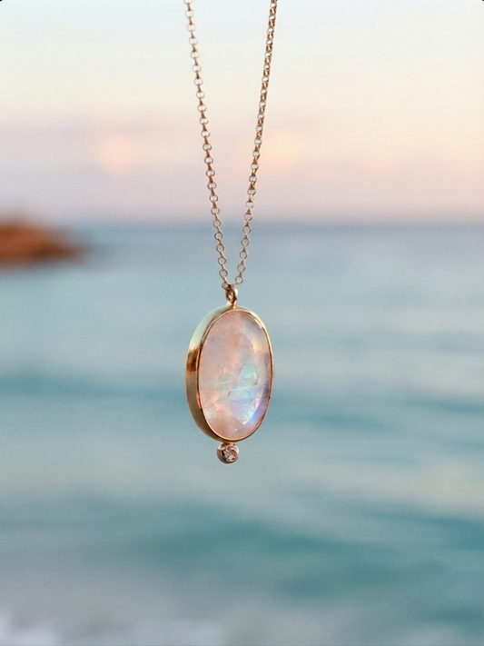 Colgante MANGATA dorado  | piedra luna y topacio blanco